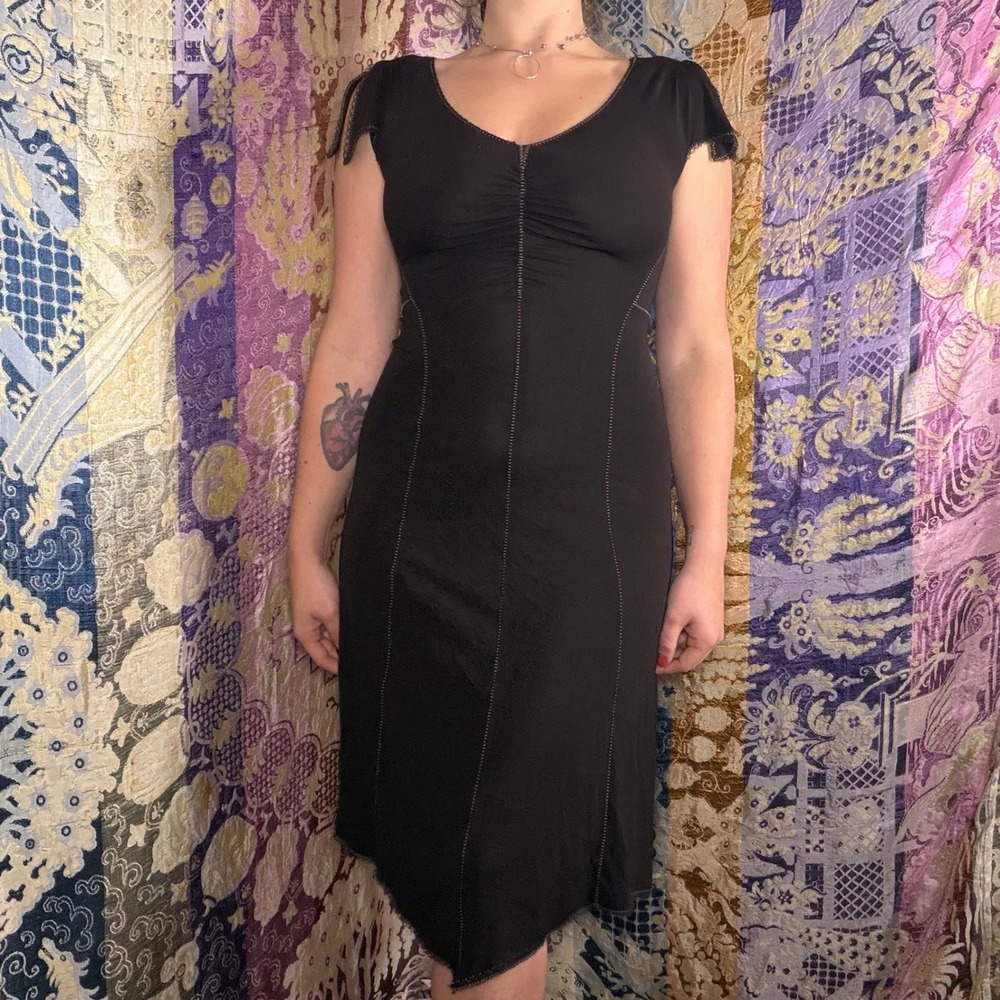 2000's Brown Witchy Fairy Grunge Flutter Sleeve Pointed Hem Midi Dress Size S